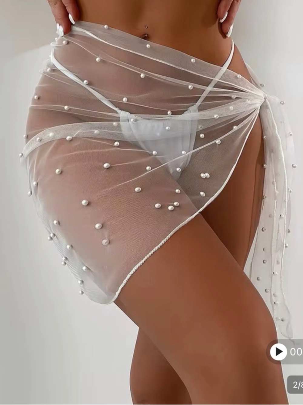 SHEIN White Sheer Pearl-Accent Swim Sarong - Picture 2 of 4